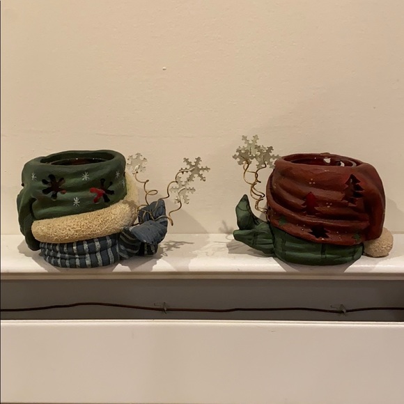 Set of snowman head candle holders. - Picture 2 of 3